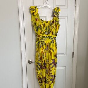 Vintage Elegant Yellow Floral Maxi Dress